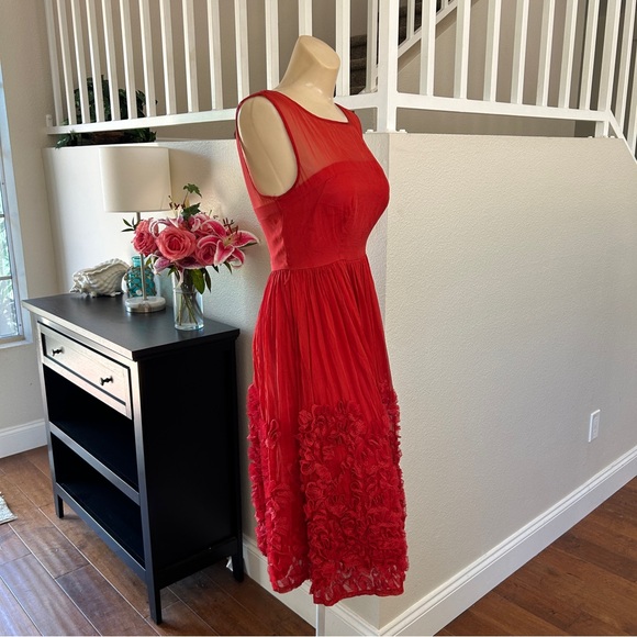 Anthropologie Tiny Caridad Ruffle Sleeveless Red Silk Dress Size 0 Party Holiday - Picture 7 of 12